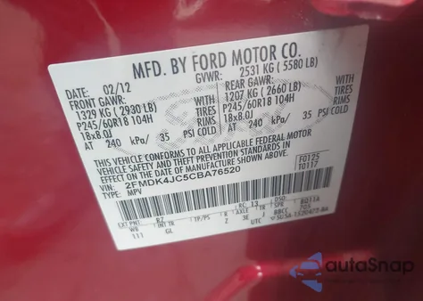 2012 Ford Edge Sel z USA, uszkodzony, nr VIN 2FMDK4JC5CBA76520